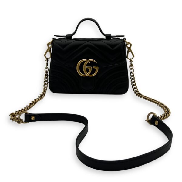 GG Marmont Mini Black Top Handle Bag in Calfskin, Gold hardware - Image 12
