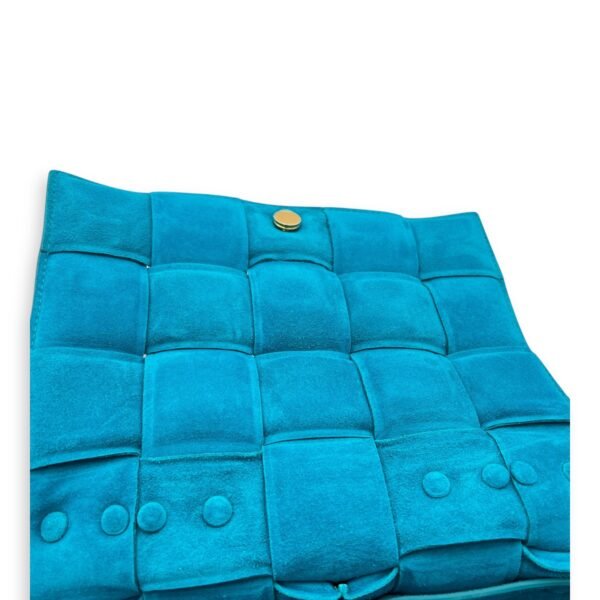 Cassette Crossbody Bag Blue in Suede Leather, Gold hardware - Image 12