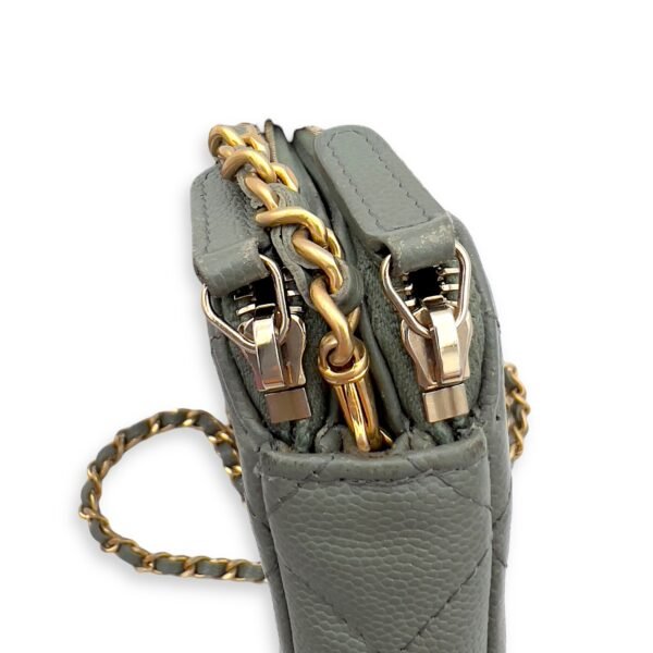 Double Zipped Green Crossbody Bag in Caviar Leather, Gold hardware - Image 12