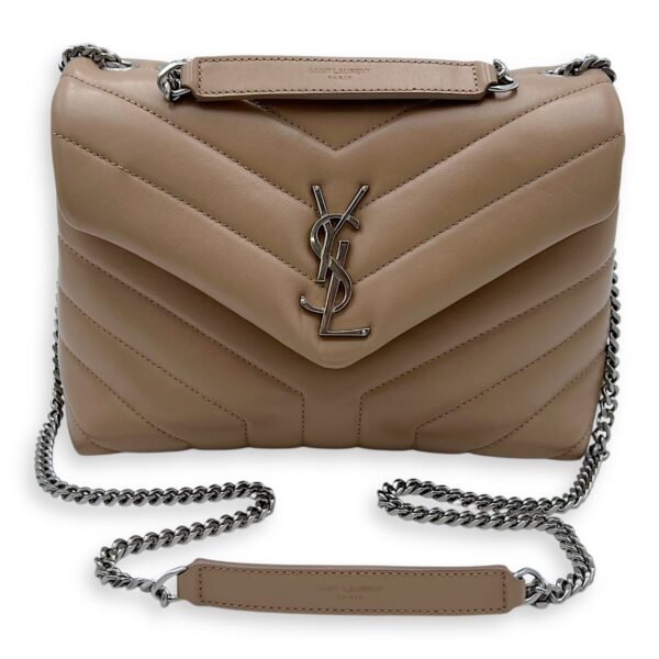 Loulou Small Beige Shoulder Bag in Calfskin, Silver hardware - Image 12