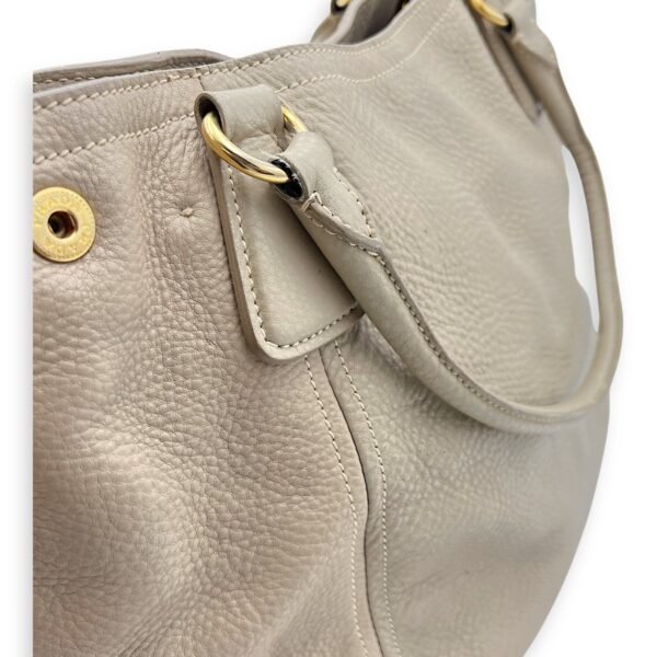 Logo Top Handle Bag Beige in Calfskin, Gold hardware - Image 10