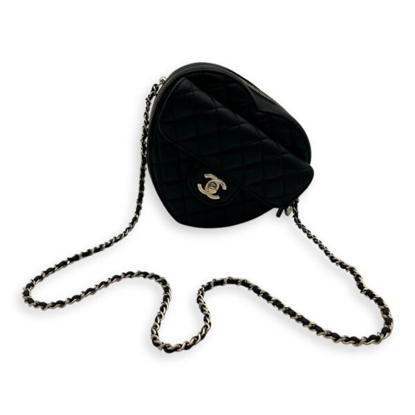 Heart Medium Black Crossbody Bag in Lambskin, Gold hardware - Image 11