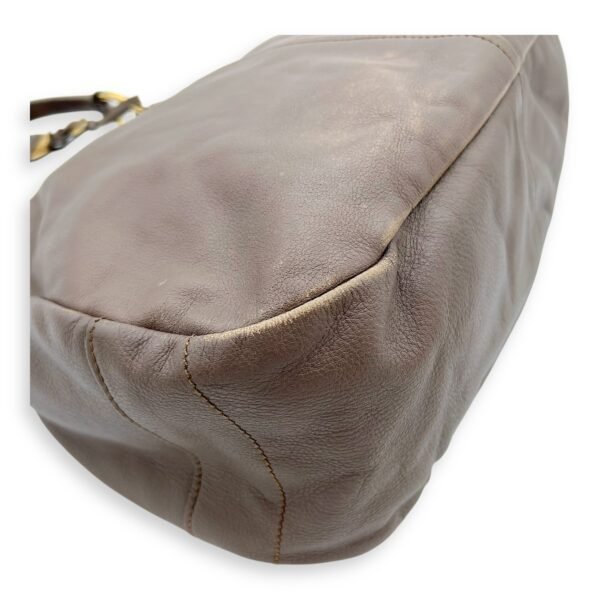 Logo Shoulder Bag Grey in Calfskin, Gold hardware - Image 12