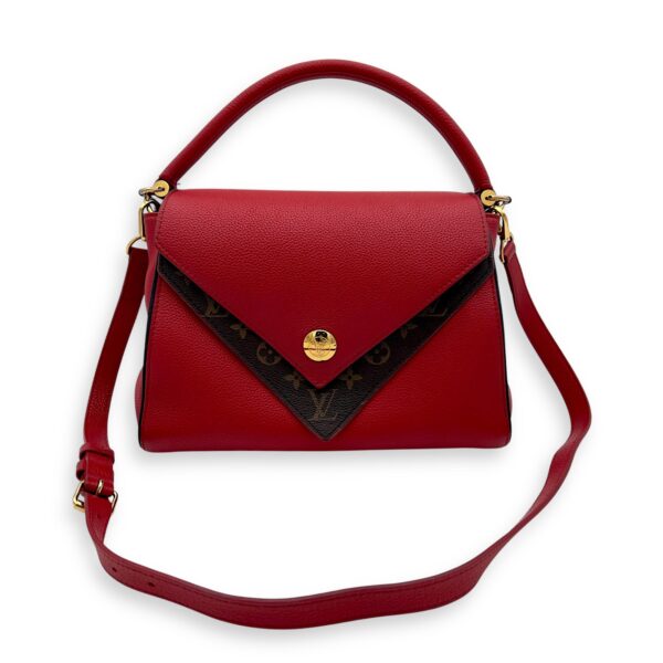 Double V Top Handle Bag Red in Calfskin, Gold hardware - Image 8