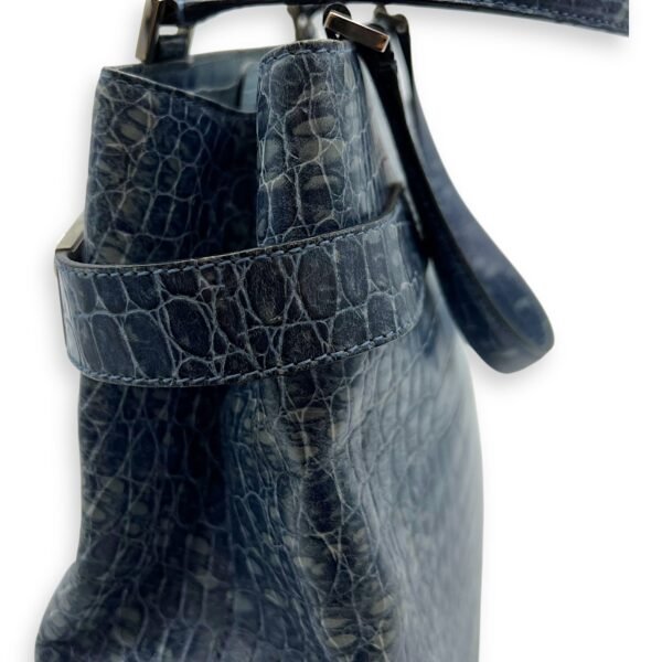 Gancini Top Handle Bag Blue in Python Embossed Calfskin, Silver hardware - Image 14