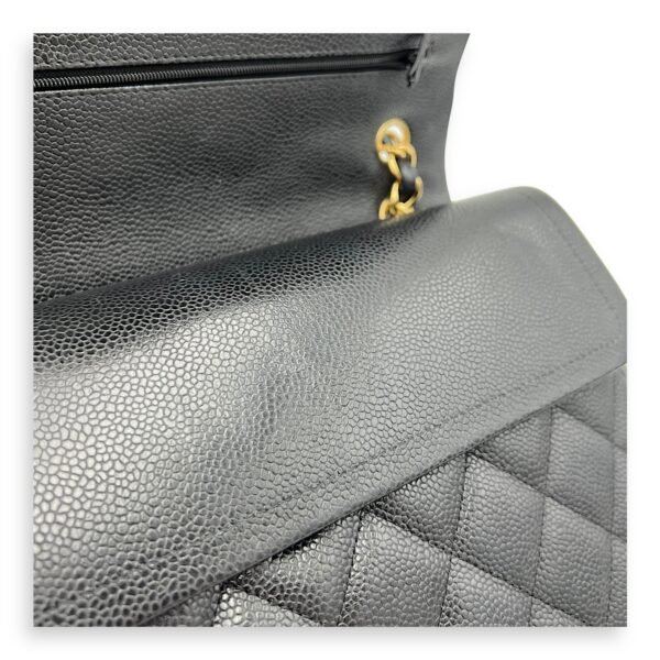 Classic Double Flap Jumbo Black Shoulder Bag in Caviar Leather, Gold hardware - Image 11