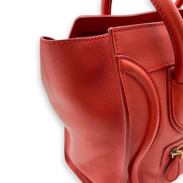 Luggage Top Handle Bag Micro Red in Calfskin, Gold hardware - Image 12
