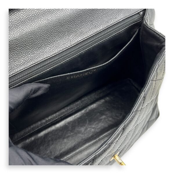 Kelly Top Handle Bag Black in Caviar Leather, Gold hardware - Image 12