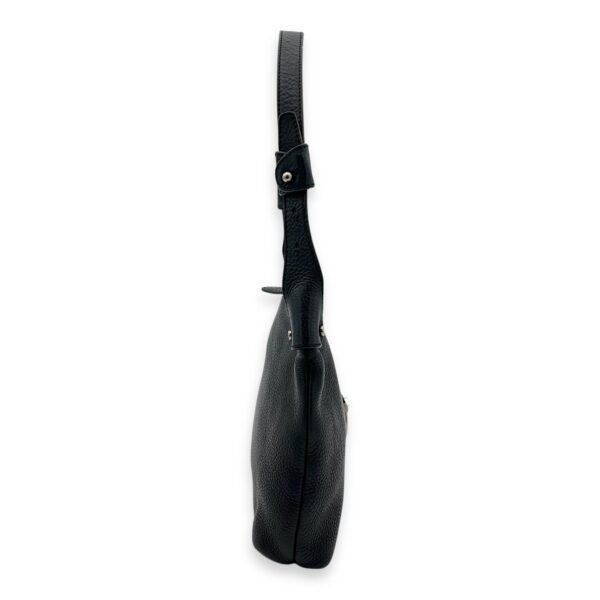 Gancini Black Shoulder Bag in Calfskin, Silver hardware - Image 4