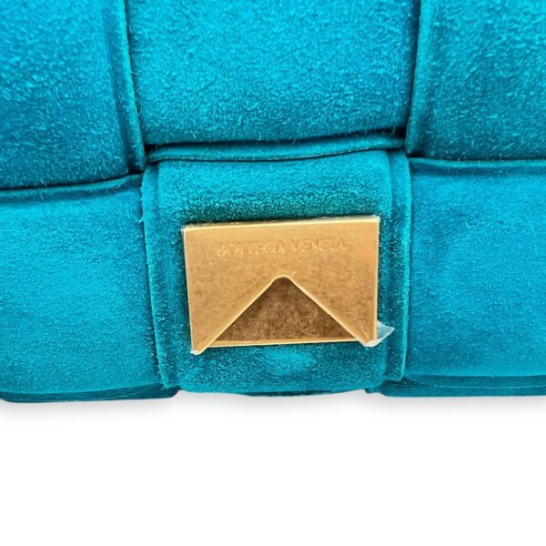 Cassette Crossbody Bag Blue in Suede Leather, Gold hardware - Image 13