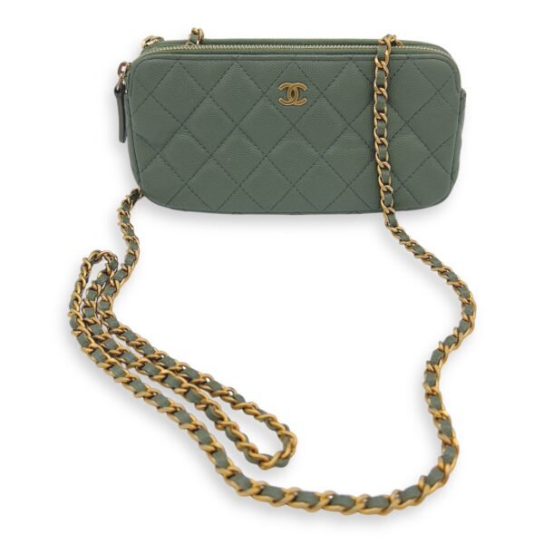 Double Zipped Green Crossbody Bag in Caviar Leather, Gold hardware - Image 13