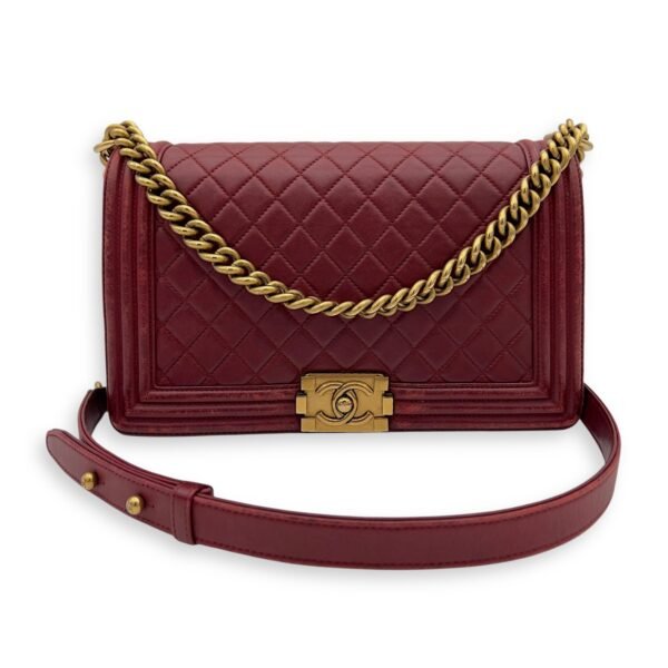 Boy Shoulder Bag Medium Red in Calfskin, Gold hardware - Image 11