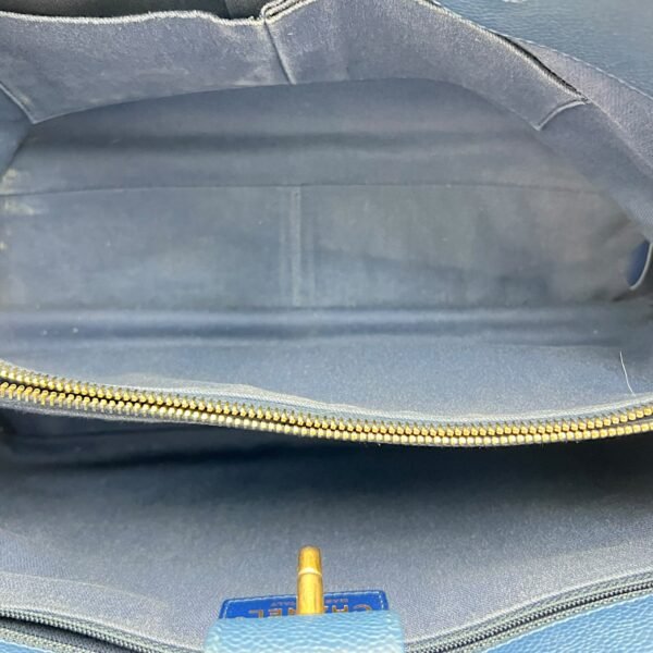 CC Lock Top Handle Bag Blue in Caviar Leather, Gold hardware - Image 6