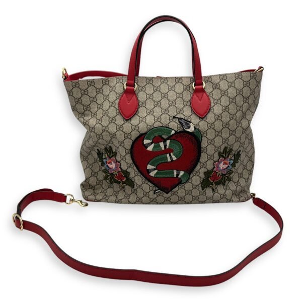 GG Supreme Snake Heart Grey Tote Bag in Coated Canvas, Silver hardware - Image 13