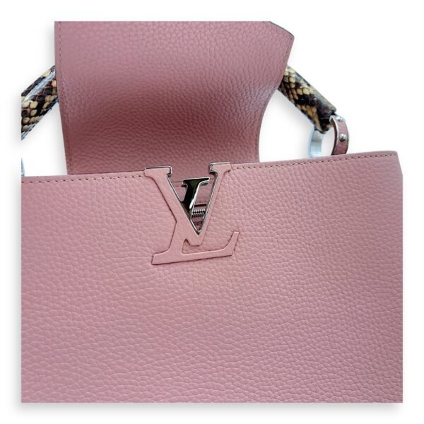 Capucines PM Pink Top Handle Bag in Taurillon Leather, Silver hardware - Image 12