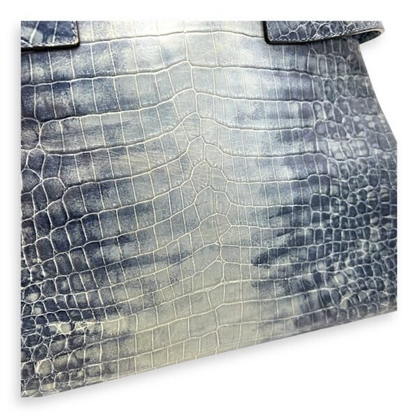 Gancini Top Handle Bag Blue in Python Embossed Calfskin, Silver hardware - Image 12