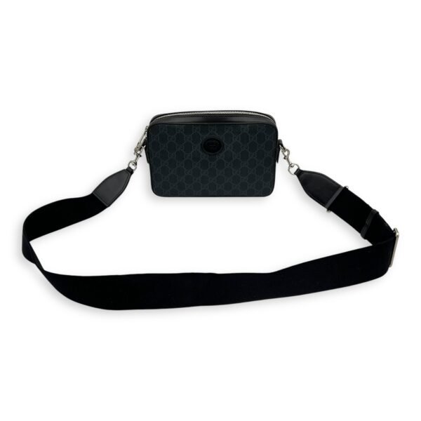 GG Supreme Black Crossbody Bag in Coated Canvas, Silver hardware - Image 13