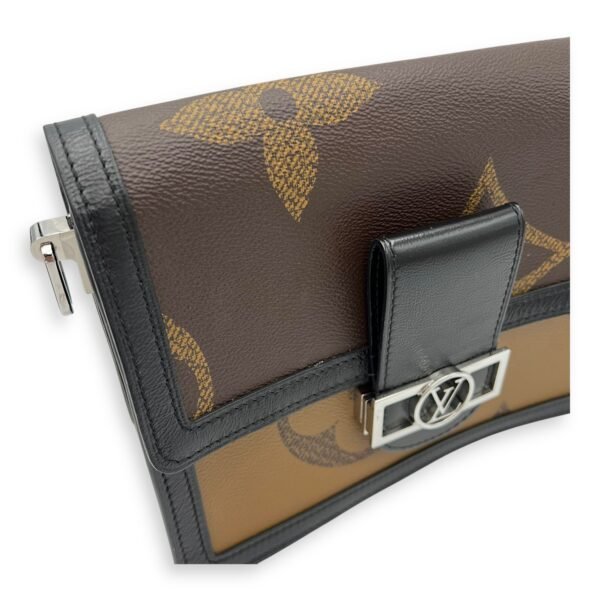 Dauphine Reverse Giant MM Brown Shoulder Bag in Coated Canvas, Silver hardware - Image 9
