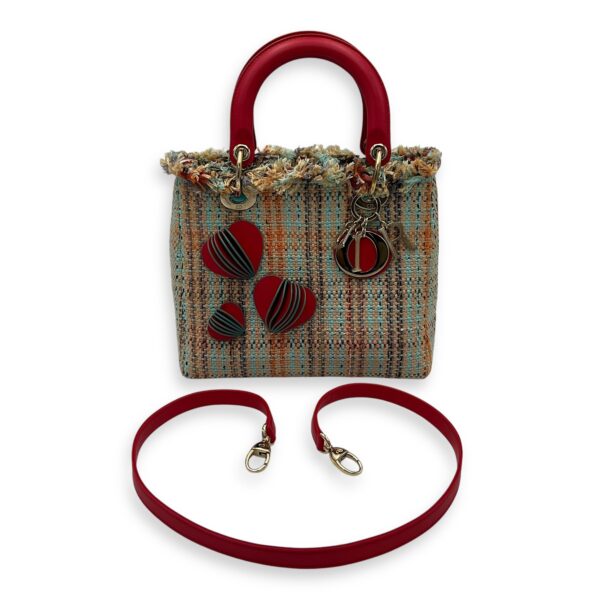 Lady Dior Medium Red Top Handle Bag in Tweed, Gold hardware - Image 11