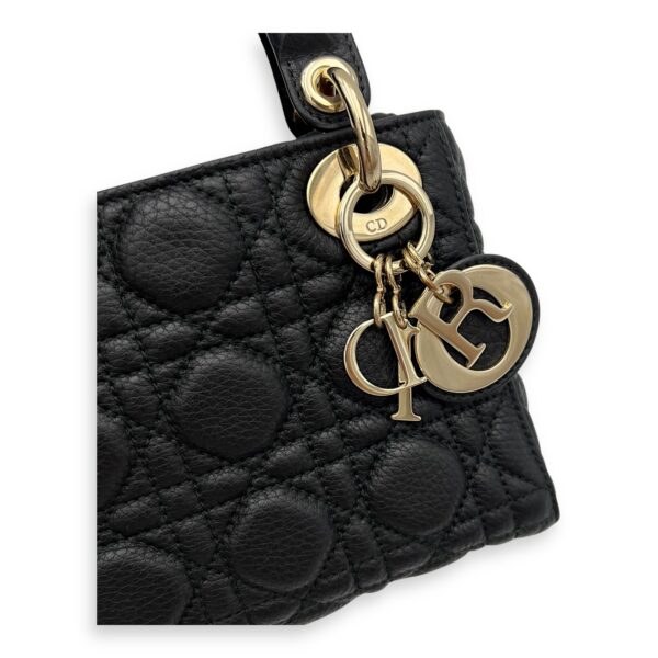 Lady Dior Top Handle Bag Mini Black in Calfskin, Light Gold hardware - Image 17