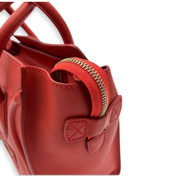 Luggage Top Handle Bag Micro Red in Calfskin, Gold hardware - Image 13