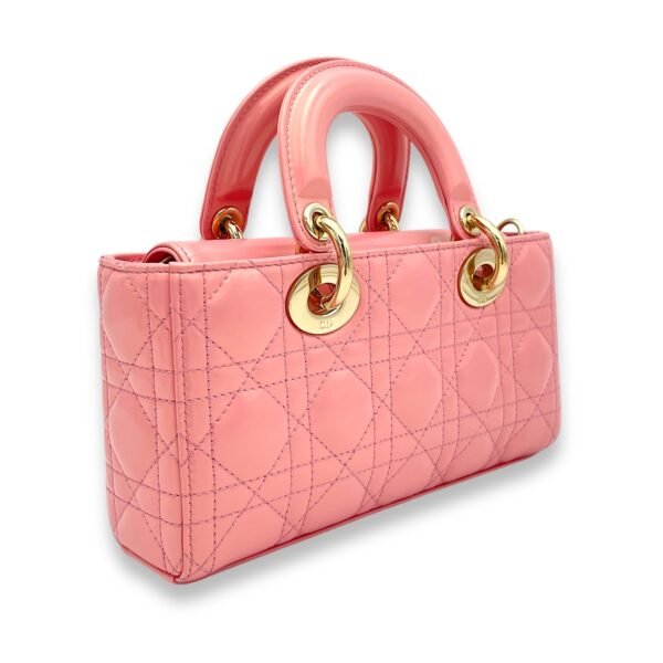 Lady D-Joy Small Pink Top Handle Bag in Patent Leather, Gold hardware - Image 4