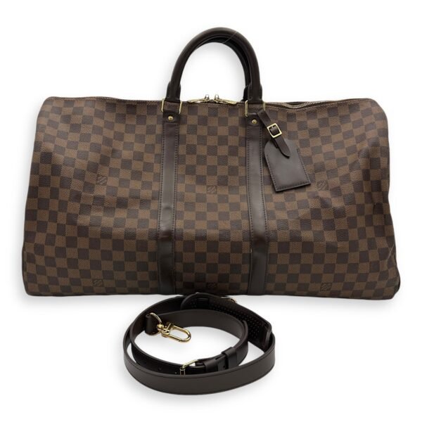 Keepall Duffle Bag 55 Damier Ebene in Coated Canvas, Gold hardware - Image 14