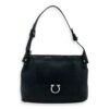 Gancini Black Shoulder Bag in Calfskin, Silver hardware