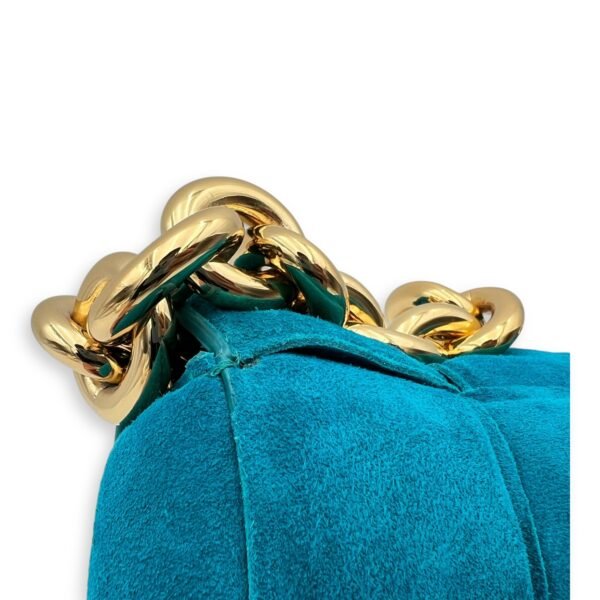 Cassette Crossbody Bag Blue in Suede Leather, Gold hardware - Image 14