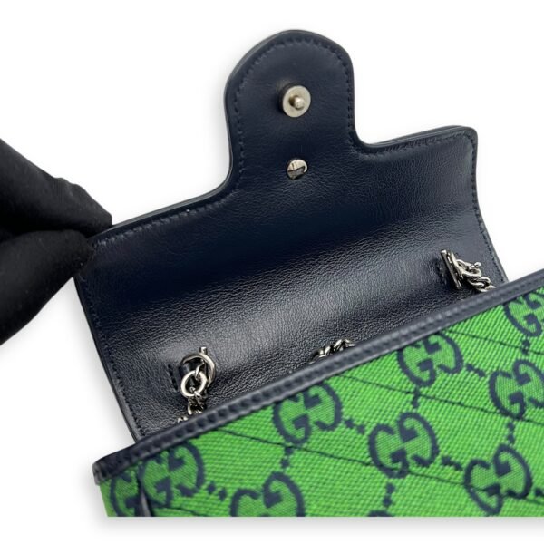 GG Marmont Super Mini Green Crossbody Bag in Canvas, Silver hardware - Image 12