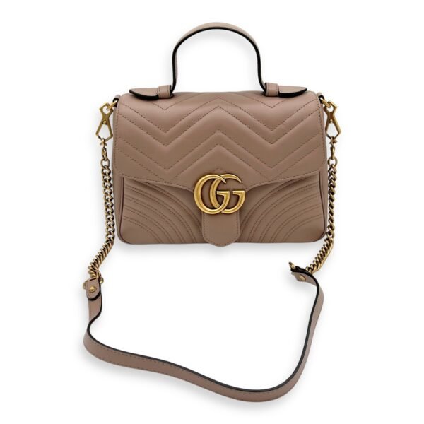 GG Marmont Top Handle Bag Beige in Calfskin, Gold hardware - Image 14