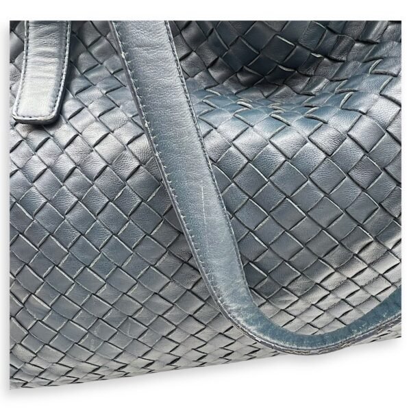 Intrecciato Shoulder Bag Blue in Lambskin, Ruthenium hardware - Image 14