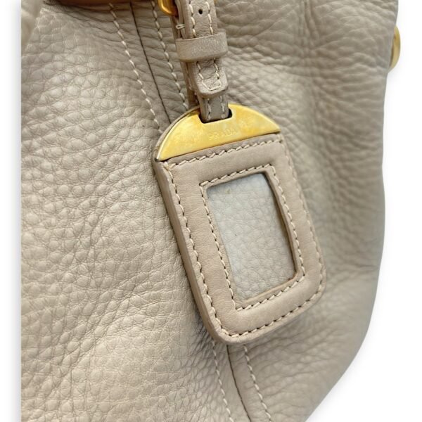Logo Top Handle Bag Beige in Calfskin, Gold hardware - Image 14