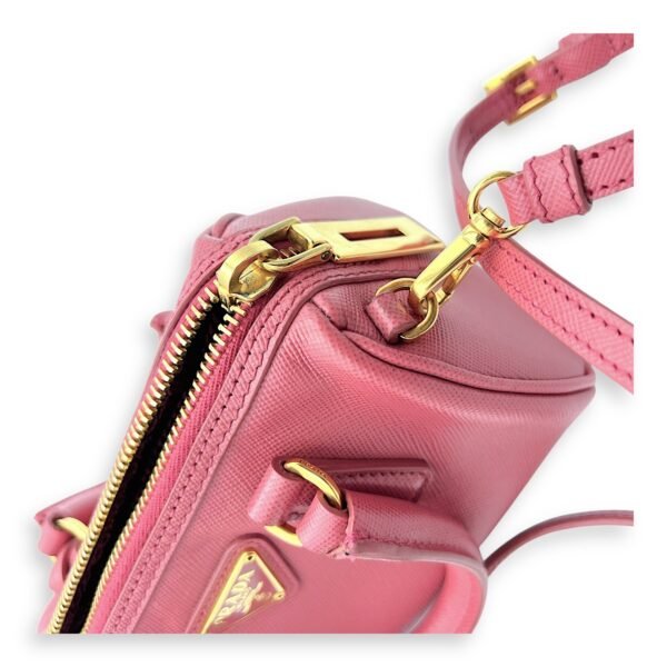Convertible Bowler Boston Mini Pink Top Handle Bag in Saffiano Leather, Gold hardware - Image 13