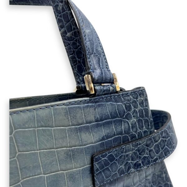 Gancini Top Handle Bag Blue in Python Embossed Calfskin, Silver hardware - Image 13