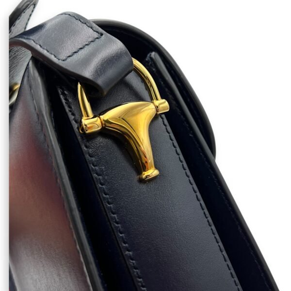 Horsebit 1955 Shoulder Bag Blue in Calfskin, Gold hardware - Image 14
