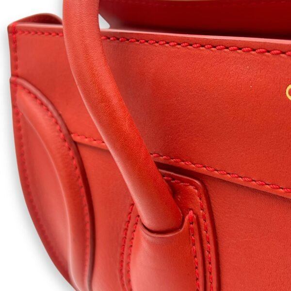Luggage Top Handle Bag Micro Red in Calfskin, Gold hardware - Image 14