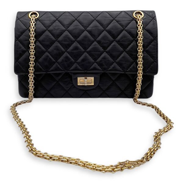 2.55 Medium Black Shoulder Bag in Calfskin, Gold hardware - Image 12