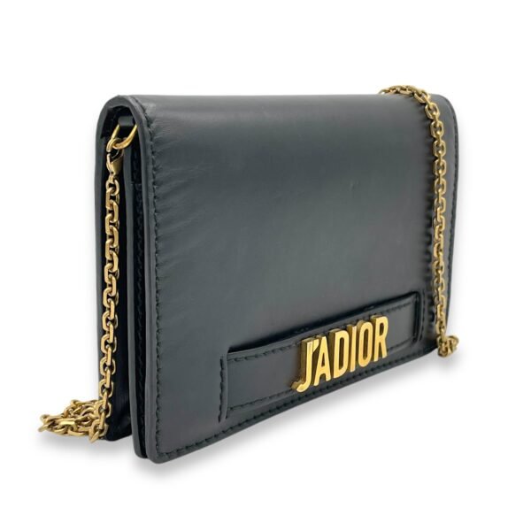J'adior Black Wallet On Chain in Calfskin, Brushed Gold hardware - Image 3
