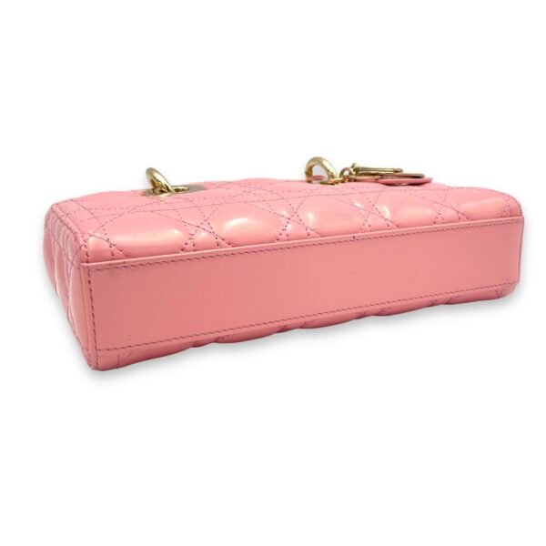 Lady D-Joy Small Pink Top Handle Bag in Patent Leather, Gold hardware - Image 5