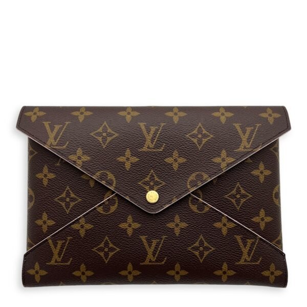 Kirigami Pouch Brown in Monogram Coated Canvas, Gold hardware