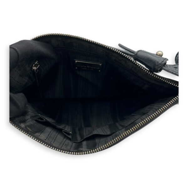 Gancini Black Shoulder Bag in Calfskin, Silver hardware - Image 6