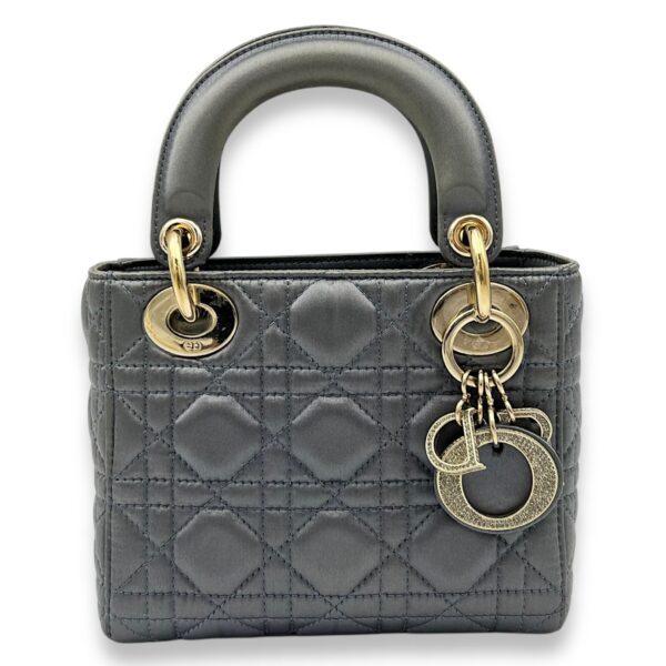 Lady Dior Top Handle Bag Mini Grey in Satin, Gold hardware