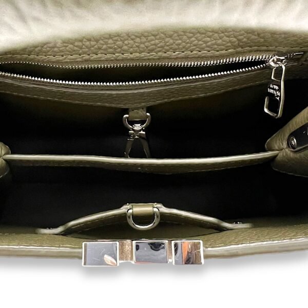 Capucines Top Handle Bag BB Green in Taurillon Leather, Silver hardware - Image 6