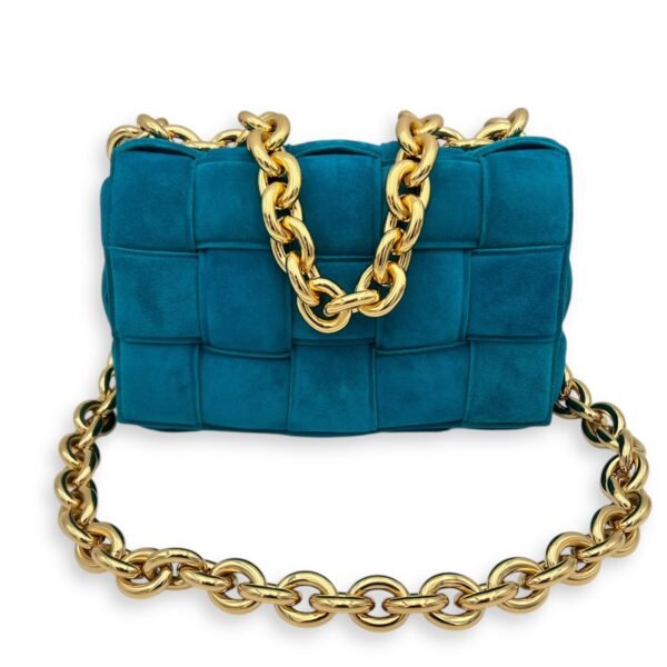 Cassette Crossbody Bag Blue in Suede Leather, Gold hardware - Image 15