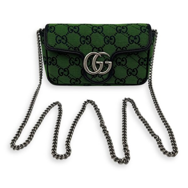 GG Marmont Super Mini Green Crossbody Bag in Canvas, Silver hardware - Image 11
