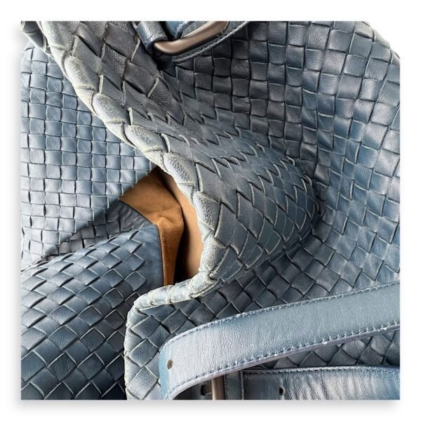 Intrecciato Shoulder Bag Blue in Lambskin, Ruthenium hardware - Image 15