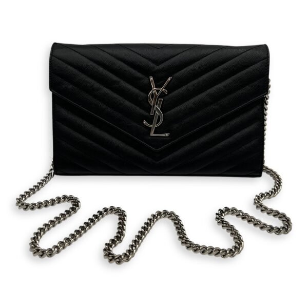 Cassandre Black Wallet On Chain in Calfskin, Silver hardware - Image 14