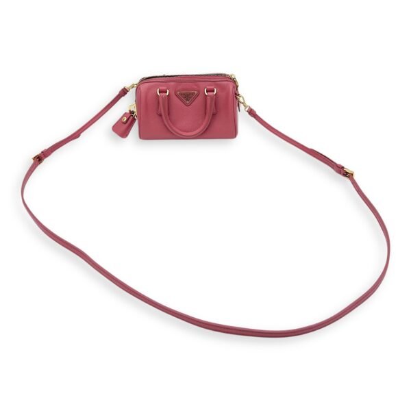 Convertible Bowler Boston Mini Pink Top Handle Bag in Saffiano Leather, Gold hardware - Image 15
