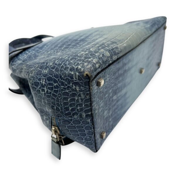 Gancini Top Handle Bag Blue in Python Embossed Calfskin, Silver hardware - Image 15